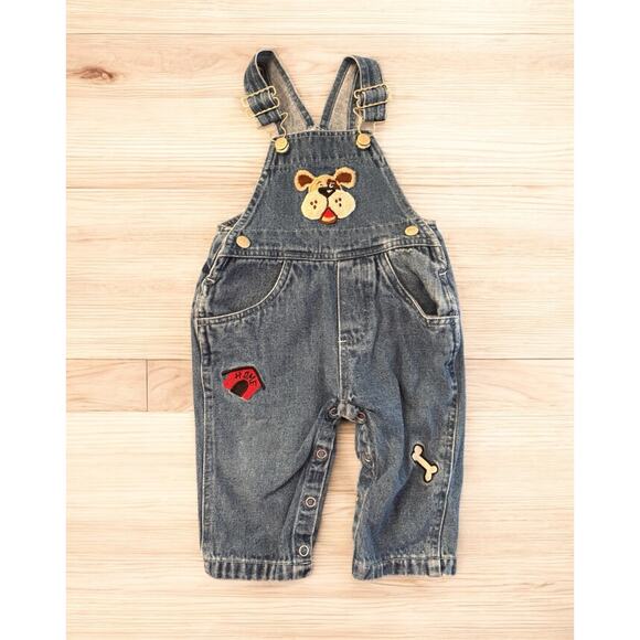 Vintage Little North West Blue denim overalls 6-9 mo. Puppy Dog Jeans - Picture 1 of 7